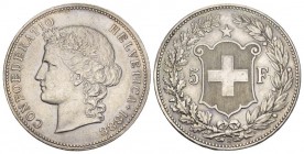 Schweiz, Eidgenossenschaft. AR 5 Franken 1888 B (24.95 g), Mzst. Bern. Dav. 392, Divo 108. Seltener Jahrgang bis unzirkuliert