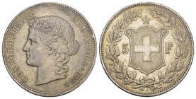 Schweiz, Eidgenossenschaft. AR 5 Franken 1888 B (24.95 g), Mzst. Bern.
Dav. 392, Divo 108. Seltener Jahrgang sehr schön bis vorzüglich