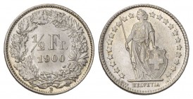 Eidgenossenschaft. 1/2 Franken 1900 B, Bern. 2.49 g. Divo 183. HMZ 2-1206k. Fast FDC / About uncirculated.
