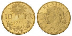 Schweiz, Eidgenossenschaft. AV 10 Franken 1911 B (3.22 g), Bern. Vreneli.
KM 36. Seltenes Jahr. Gutes vorzüglich.