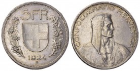 Eidgenossenschaft 5 Franken 1924 B, Bern. Divo 355, HMZ 2-1199d, Dav. 394. 25.05 g. Selten in dieser Erhaltung. Seltenerer Jahrgang. Attraktives, fein...