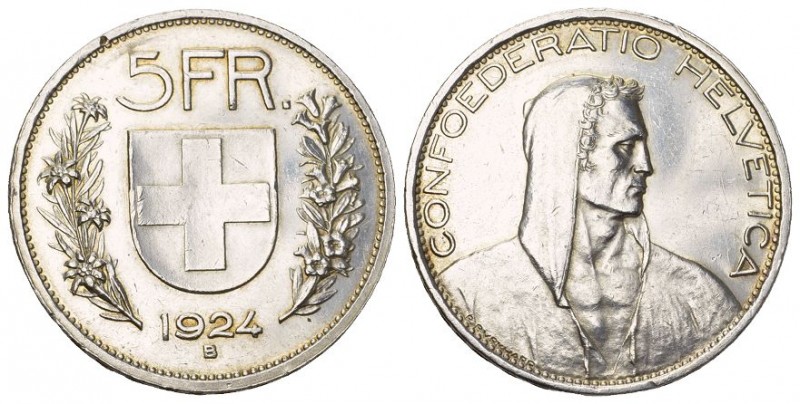 Eidgenossenschaft 5 Franken 1924 B, Bern. Divo 355, HMZ 2-1199d, Dav. 394. 25.05...