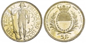 Eidgenossenschaft Fribourg 1934 5 Franken in Silber 15g Prachtexemplar 
in FDC