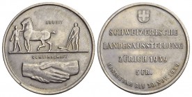 Eidgenossenschaft 5 Franken 1939, Bern. Probeprägung auf 5 Franken-Schrötling mit Riffelrand (146 statt 150 Randzähnen) von Huguenin.Auf die Landesaus...