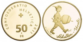 Schweiz Schellenursli 50 Franken 2011 B, Bern. 11.29 g. GOLD. 
Proof in Originalbox