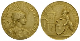 Bern Goldmedaille 1910. Bern. Eidgenössisches Schützenfest. 13.33 g. Richter (Schützenmedaillen) 263a. Fast unzirkuliert