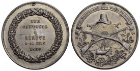 Schweiz, Genf/Genève. WM Schützenmedaille 1866 (40 mm, 21.16 g), Tir cantonal.
Richter 596a. Offiziell gelocht. Randfehler, sonst vorzüglich.