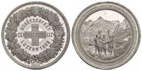 Luzern Medaille 1889 (Stempel von Anton Schnyder) auf das Schützenfest der Centralschweiz. Strahlendes Schweizerkreuz in Kranz mit den Schilden der 7 ...