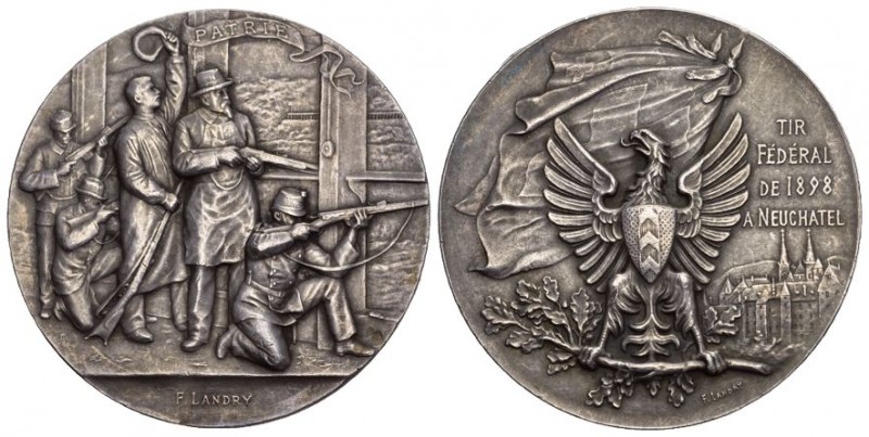 Schweiz, Neuenburg/Neuchâtel. AR Schützenmedaille 1898 (45 mm, 38.20 g), auf das...