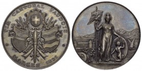 Schweiz, Waadt. Morges. AR Medaille 1891 (45 mm, 38.60), auf das Tir Cantonal Vaudois. Richter 1584b. Feine Patina. FDC.