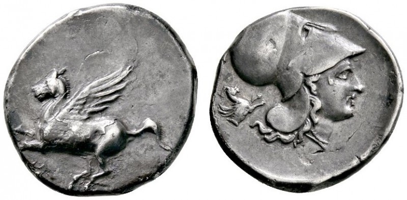 Korinthia
Korinthos. Stater 375-300 v. Chr. Pegasus nach links fliegend / Kopf ...