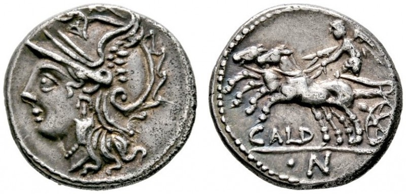 Römische Republik
C. Coelius Caldus 104 v. Chr. Denar -Rom-. Romakopf mit Flüge...