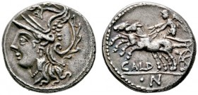 Römische Republik
C. Coelius Caldus 104 v. Chr. Denar -Rom-. Romakopf mit Flügelhelm nach links / Victoria in Biga nach links, davor CALD, im Abschni...