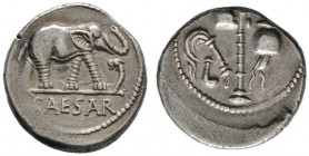 Imperatorische Prägungen
Julius Caesar †44 v. Chr.
Denar 49-48 v. Chr. -Heeresmünzstätte in Gallien-. Ein weiteres Exemplar. Alb. 1373, Cr. 443/1, S...