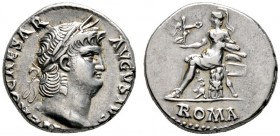 Kaiserzeit
Nero 54-68
Denar 64/65 -Rom-. NERO CAESAR AVGVSTVS. Belorbeerte Büste nach rechts / Roma mit Parazonium und Viktoriastatuette nach links ...