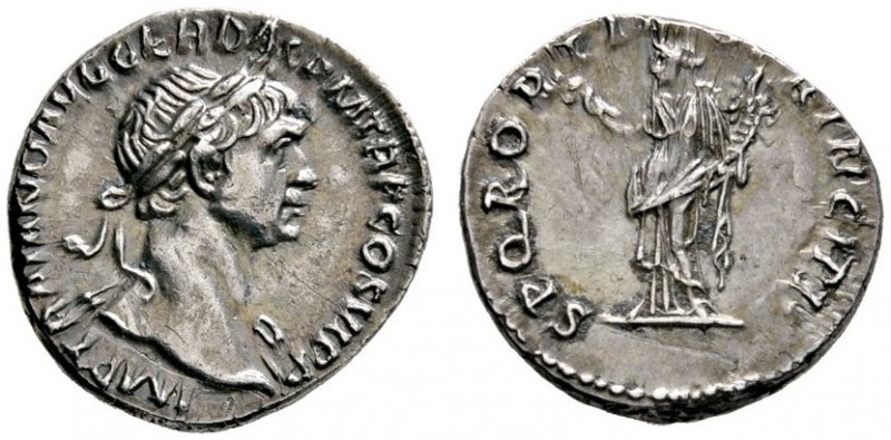 Kaiserzeit
Trajanus 98-117
Denar 112/114 -Rom-. IMP TRAIANO AVG GER DAC P M TR...