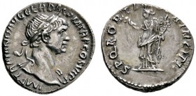Kaiserzeit
Trajanus 98-117
Denar 112/114 -Rom-. IMP TRAIANO AVG GER DAC P M TR P COS VI P P. Belorbeerte und drapierte Büste nach rechts / S P Q R O...