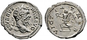 Kaiserzeit
Septimius Severus 193-211
Denar 202/210 -Rom-. SEVERVS PIVS AVG. Belorbeerte Büste nach rechts / VICT PART MAX. Victoria mit Kranz und Pa...