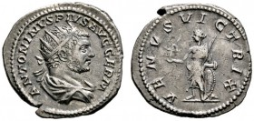 Kaiserzeit
Caracalla 198-217
Antoninian 214-217 -Rom-. ANTONINVS PIVS AVG GERM. Drapierte bärtige Büste mit Strahlen­krone nach rechts / VENVS VICTR...