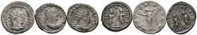Kaiserzeit
Valerianus I. 253-260
Lot (3 Stücke): Antoniniane -Rom- bzw. -Antiochia-. Drapierte Büste mit Strahlenkrone nach rechts / Victoria nach l...