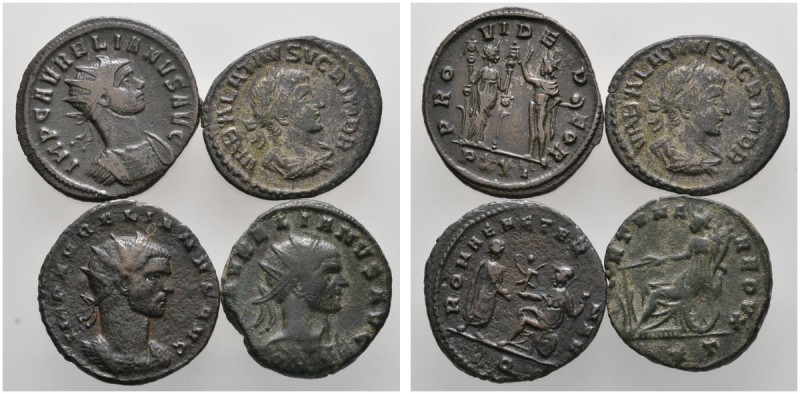 Kaiserzeit
Aurelianus 270-275
Lot (4 Stücke): Antoniniane -Mailand-. Gepanzert...