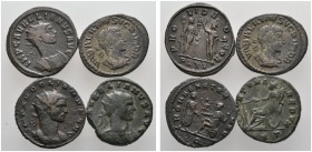 Kaiserzeit
Aurelianus 270-275
Lot (4 Stücke): Antoniniane -Mailand-. Gepanzertes Brustbild mit Strahlenkrone nach rechts / Fortuna nach links sitzen...