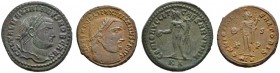 Kaiserzeit
Galerius 293-311
Lot (2 Stücke): Folles. Belorbeerte Büste nach rechts / Genius nach links stehend (-Cyzikus- RIC 9b, 10,88 g und -Alexan...