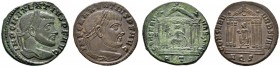 Kaiserzeit
Maxentius 306-312
Lot (2 Stücke): Folles -Rom- bzw. -Aquileia-. Belorbeerte Büste nach rechts / Roma mit Globus und Zepter frontal throne...