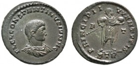 Kaiserzeit
Constantinus II. Caesar 317-337
Folles (18 mm) -Trier-. FL CL CONSTANTINVS IVN N C. Bloße Büste im Harnisch nach rechts / PRINCIPI IVVENT...