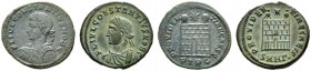 Kaiserzeit
Constantius II. 337-361
Lot (2 Stücke): Folles. Panzerbüste mit Diadem nach links / Lagertor (-Heracleia- RIC 84, 3,48 g bzw. -Trier- RIC...