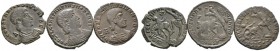 Kaiserzeit
Constantius Gallus Caesar 351-354
Lot (3 Stücke): Maiorina. Bloße Panzerbüste nach rechts / Reiter­sturz (-Sirmium- RIC 45, 3,38 g; -Cons...