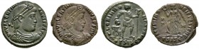 Kaiserzeit
Valentinianus I. 364-375
Lot (2 Stücke): Kleinbronzen (AE-18 mm) -Siscia-. Panzerbüste mit Diadem nach rechts / Kaiser mit Standarte und ...