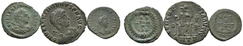 Kaiserzeit
Valentinianus II. 375-392
Lot (3 Stücke): Kleinbronzen. Panzerbüste...