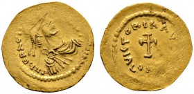 Heraclius 610-641
Tremissis 610/613 -Constantinopolis-. Kaiserbüste mit Diadem, Panzer und Paluda­mentum nach rechts / Krückenkreuz, darunter CONOB. ...