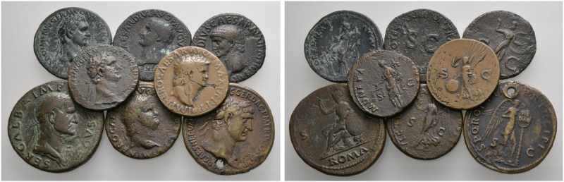 8 Stücke: Römische Bronzemünzen. Tiberius, As (SC im Schriftrund, 10,75 g); Clau...