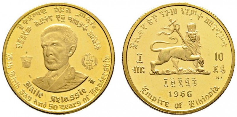 Äthiopien
Haile Selassie I. 1930-1937 und 1941-1974. 10 Dollars EE 1958 (1966)....