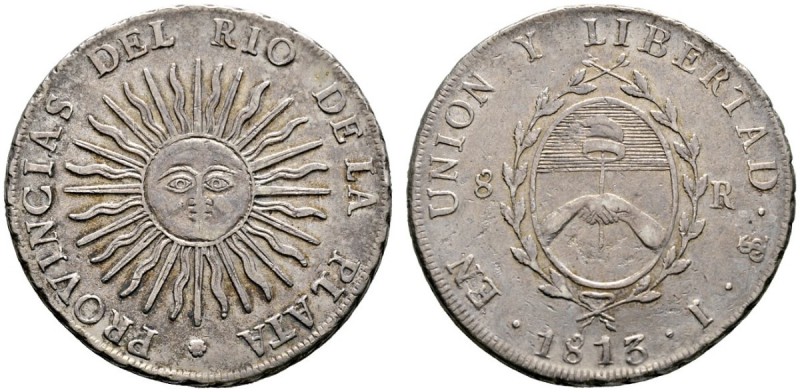 Argentinien
8 Reales 1813 -Potosi-. KM 5. 26,88 g
selten, sehr schön
Aus Samm...