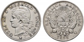 Argentinien
Peso 1882. KM 29.
kleine Randfehler, gutes sehr schön
Aus Sammlung Dr. Lutz.