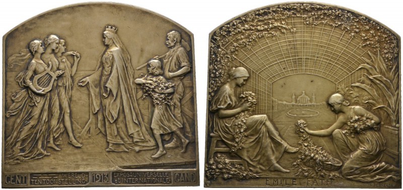 Belgien, Königreich
Albert 1909-1934. Silber-vergoldete Prämienplakette 1913 vo...