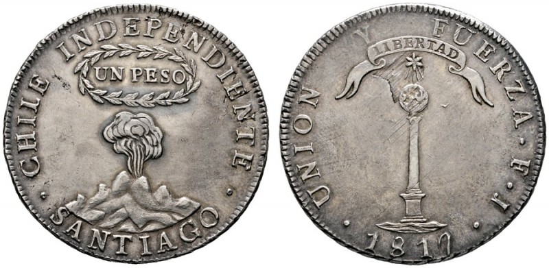 Chile
Republik
Peso 1817. KM 82.2. 27,22 g
selten in dieser Erhaltung, feine ...