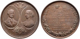Dänemark
Christian IX. 1863-1906
Bronzemedaille 1863 von Ottley, auf die Vermählung seiner Tochter Prinzessin Alexandra mit Edward Prinz of Wales in...