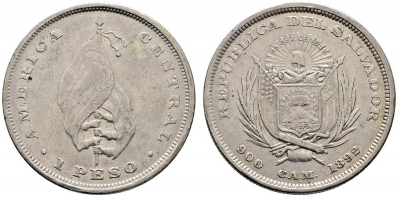 El Salvador
Peso (Colon) 1892. KM 114. 24,81 g
minimale Randfehler, sehr schön...