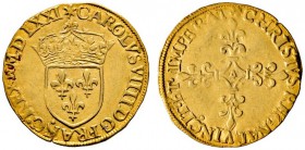 Frankreich-Königreich
Charles IX. 1560-1574
Ecu d'or au soleil 1571 -Paris-. Gekröntes Wappen / Lilienkreuz. Dupl. 1057, Ciani 1346, Laf. 890, Fr. 3...