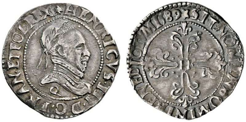 Frankreich-Königreich
Henri III. 1574-1589
Demi-franc au col plat 1589 -Narbon...