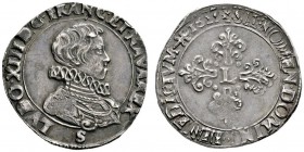 Frankreich-Königreich
Louis XIII. 1610-1643
Demi Franc 1615 -Troyes-. Brustbild im Harnisch mit Mühlsteinkragen nach rechts / Initiale "L" in der Mi...