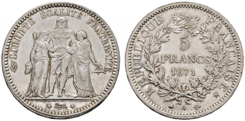 Frankreich-Königreich
Dritte Republik
5 Francs 1871 -Paris-. Gad. 745, Dav. 92...