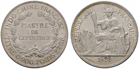 Französisch Indochina
Piastre 1921 -Heaton-. Lecompte 297, KM 5a3.
selten in dieser Erhaltung, prägefrisch