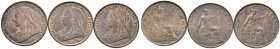Großbritannien
Victoria 1837-1901
Lot (3 Stücke): Cu-Penny 1896, 1899 und 1900. Spink 3961.
vorzüglich, vorzüglich-prägefrisch