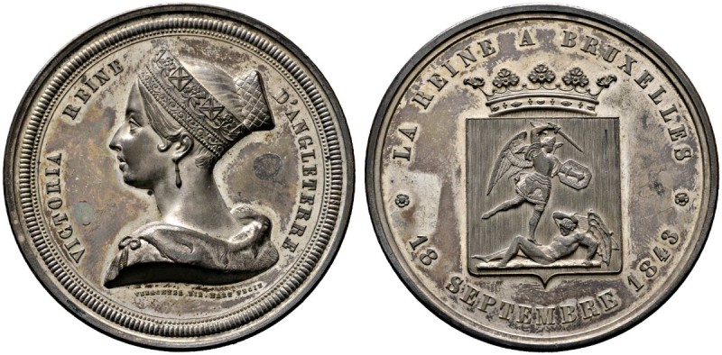 Großbritannien
Victoria 1837-1901
Versilberte Bronzemedaille 1843 von Hart, au...