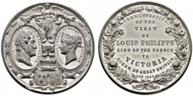 Großbritannien
Victoria 1837-1901
Zinnmedaille 1844 von Allen & Moore, auf den Besuch des französischen Königs Louis Philippe. Zehn Zeilen Schrift i...